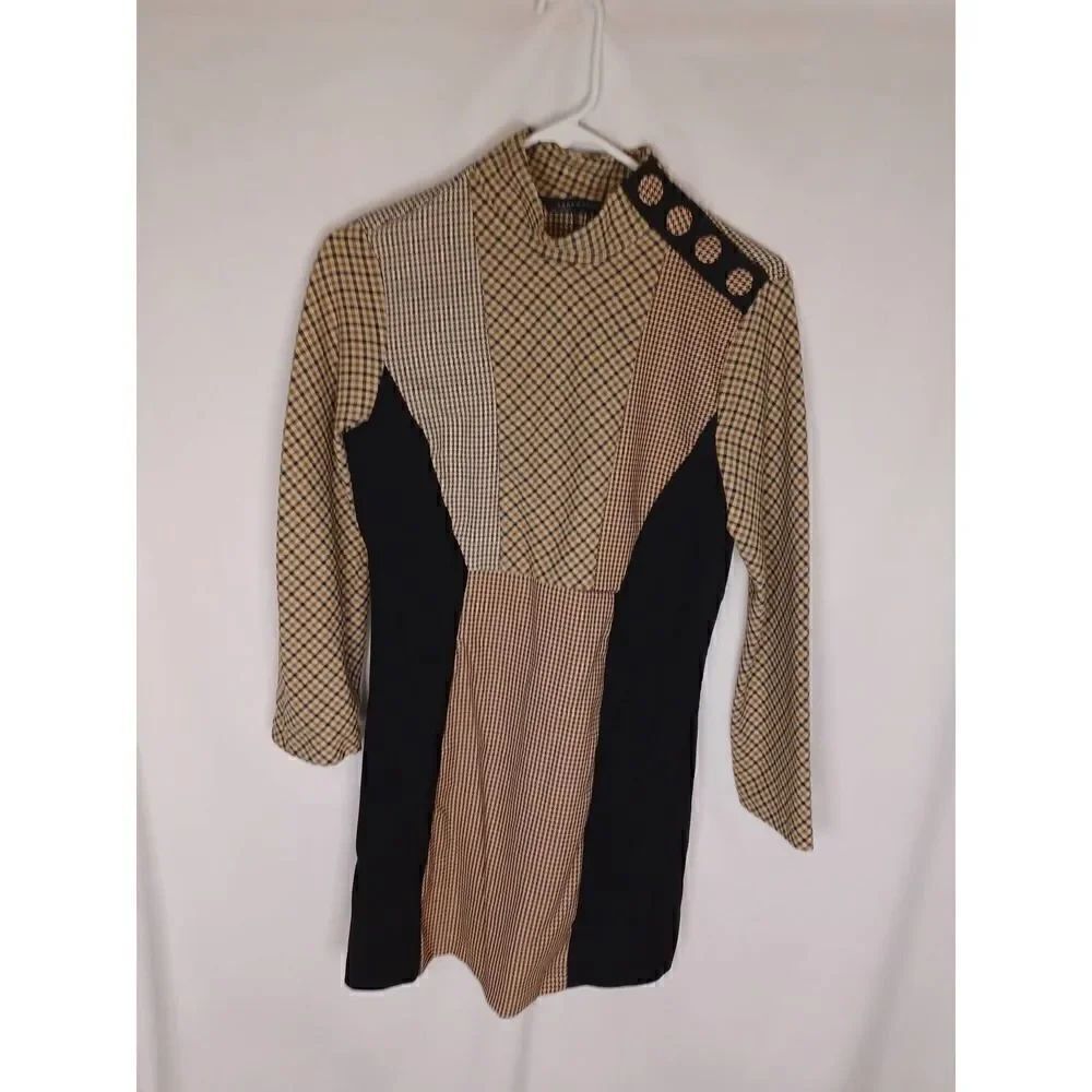 ZARA WOMAN PLAID DETAIL MOCKNECK BODYCON MINI DRESS SIZE M